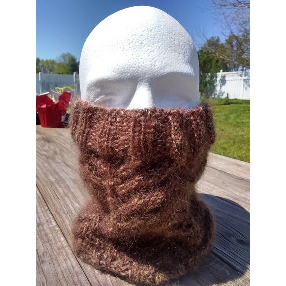 Handmade Womens Alpaca Loop Scarf Dickey Cowl Knit Neckwarmer Brown Gold Glitter - Picture 4 of 10